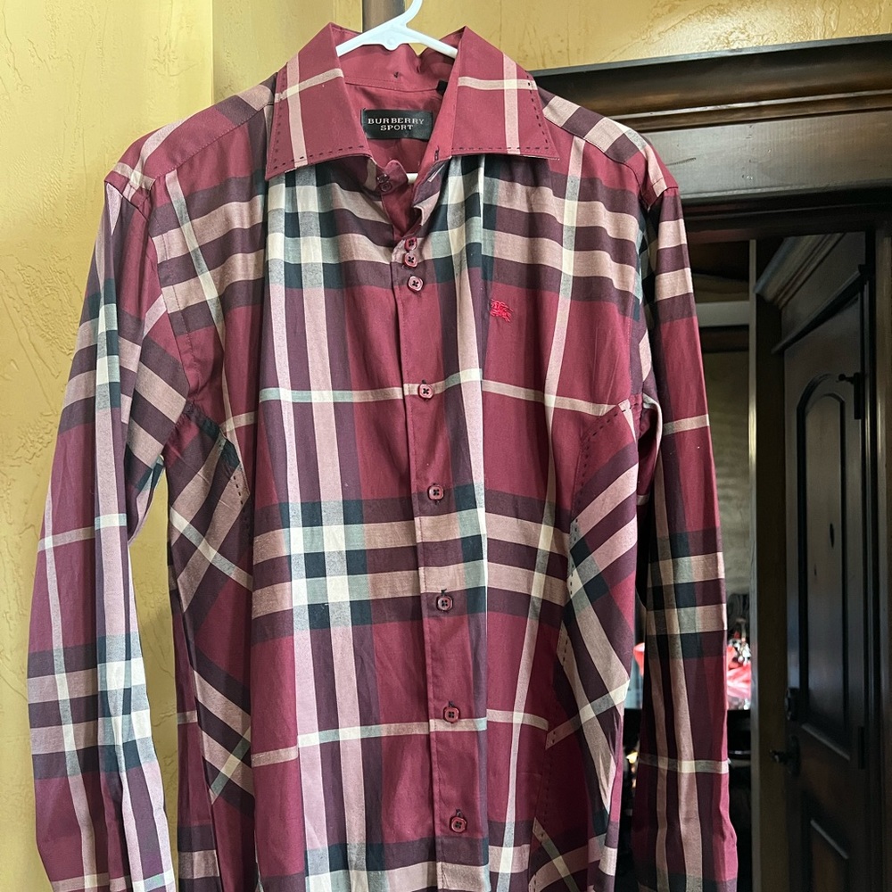 Burberry Men's Burgundy Plaid Shirt